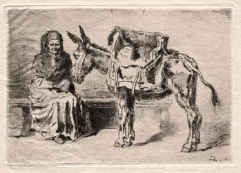 Sitzende Frau mit Maultier