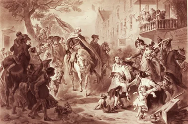 George Washington betritt New York im Jahr 1783, graviert von Alexander Hay Ritchie (1822-1895)