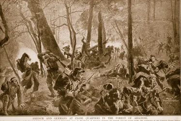 Franzosen und Deutsche im Nahkampf im Wald von Argonne, 1914-19