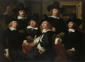 Sechs Regenten und der Pedell des Nieuw Zijds Instituts für die Außenhilfe der Armen, Amsterdam, 1657