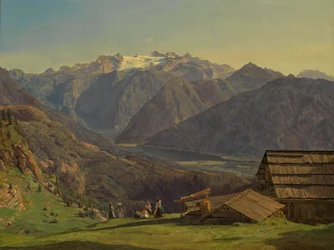 Ansicht des Dachsteins mit dem Hallstättersee von der Hütteneckalpe bei Ischl