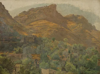 Blick zur Bergstadt Mola bei Taormina