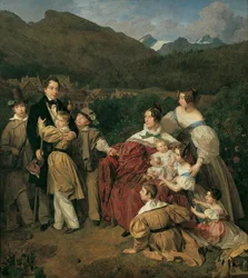 Der Notar Dr. Josef August Eltz mit seiner Gattin Caroline, geb. Schaumburg, und den acht Kindern in Ischl