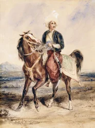 Ein arabischer Krieger zu Pferd in einer Landschaft
