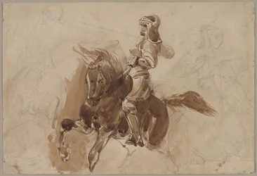 Gepanzerte Figur zu Pferd recto, um 1828