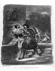 Mephistopheles und Faust fliehen nach Valentins Tod, aus Goethes Faust, 1828