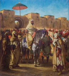 Moulay Abd-er-Rahman, Sultan von Marokko, verlässt seinen Palast in Meknes, umgeben von seiner Garde und seinen Hauptoffizieren, 1845