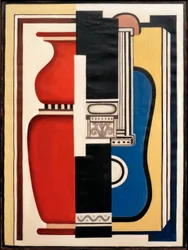 Blaue Gitarre und Vase