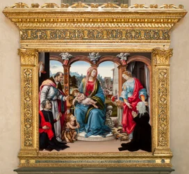Jungfrau mit Kind und Johannes dem Täufer, St. Martin und St. Katharina von Alexandria. Nerli-Altarbild