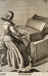 Frau spielt Cembalo