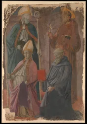 Heilige Augustinus und Franziskus, ein Bischofheiliger und Heiliger Benedikt