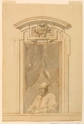 Fenstergehäuse und Hälfte einer Figur eines Türken, 1750–70