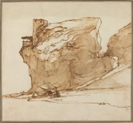 Landschaft mit großem Felsen