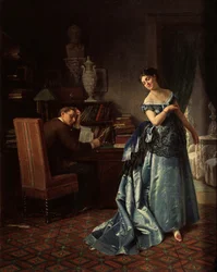 Eine modische Dame. Vorbereitung auf einen Ball, 1872
