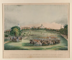 Die National Lancers mit den abnehmenden Offizieren auf dem Boston Common