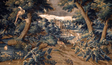 Flämischer Wandteppich. Verdure. Ende 17. Anfang 18. Jahrhundert. Eigentum der Kirche Sint-Walburgakerk Oudenaarde (Dekenij van de Sint-Walburga) (Detail)