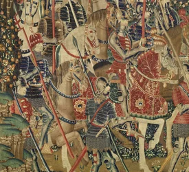 Wandteppich, der die Eroberungen von König Alfons V. von Portugal zeigt (Detail)
