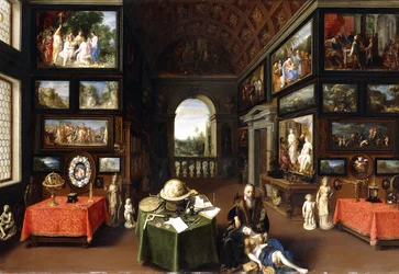 Das Innere einer Gemäldegalerie mit Personifikationen von Malerei und Zeichnung, um 1630