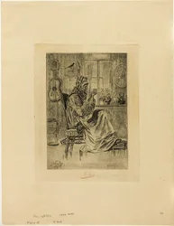 Alte Frau mit Nadel