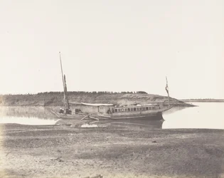 Louksor, Petit Bras du Nil - Reisendenbarke, 1851-52, gedruckt 1853-54