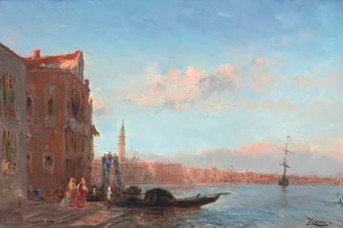 Personen verlassen einen Palast, Canal della Grazia
