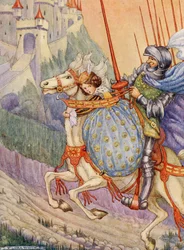 Der Kapitän galoppierte zu einer Burg auf dem Gipfel eines Hügels