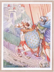 Der Kapitän galoppierte zu einem Schloss auf dem Hügel