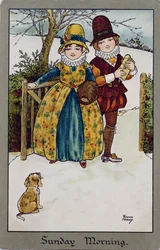 Sonntagmorgen, viktorianische Karte (Farblithographie)