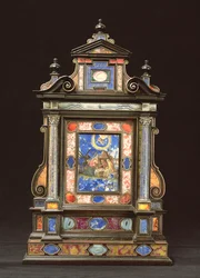 Tragbarer Altar, mit der Geburt Christi, Florentinisch