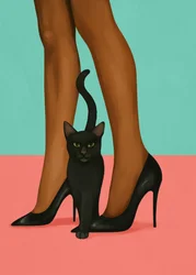 High Heels mit schwarzer Katze