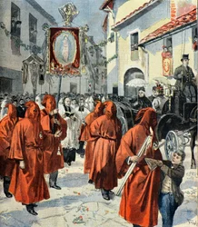 Königin Victoria besucht die Prozession der roten Büßer, Nizza