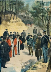 Rekonstruktion des Mordes an einem Apotheker in Limours im Jahr 1897 (Gravur)