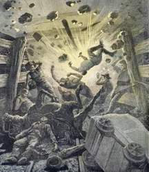 Eine Gasexplosion, Illustration aus der illustrierten Beilage von Le Petit Journal, 2. April 1892