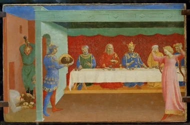 Predella eines Altars: Die Enthauptung des Heiligen Johannes des Täufers und das Fest des Herodes, mit Salome tanzend