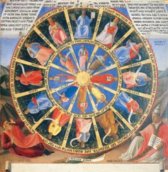 Einsatz, der das Mystische Rad mit Figuren von Propheten und Evangelisten darstellt, Tafel aus dem Armadio degli Argenti (Silbertruhe) mit dem Leben Jesu