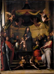 Die Jungfrau auf dem Thron oder die Mystische Hochzeit der Heiligen Katharina - Gemälde von Fra Bartolomeo