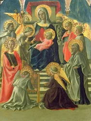 Madonna und Kind auf dem Thron mit Engeln und Heiligen