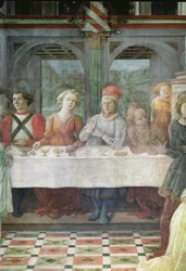 Das Fest des Herodes: Detail der Figuren am zentralen Tisch Fresko