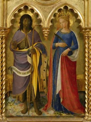 Johannes der Täufer und die heilige Katharina von Alexandria aus dem Perugia-Altarbild, ca. 1437