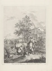 Landschaft mit Kuhmelkerin