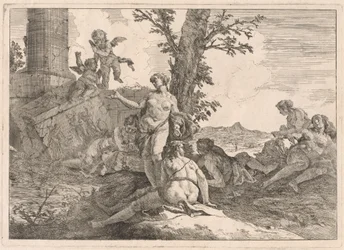 Sechs Nymphen und zwei Cupidos in einer Landschaft
