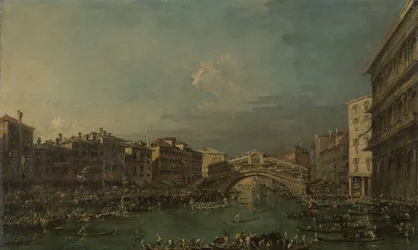 Regatta auf dem Canal Grande, nahe der Rialtobrücke, Venedig