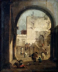 Ansicht eines Platzes und eines Palastes, zwischen 1775 und 1780