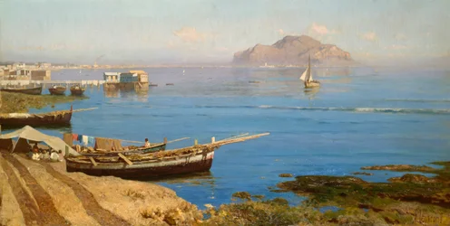 Marina mit Boot und Fischern