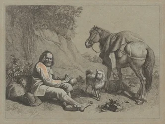 Sitzender alter Mann, der aus einem Kürbis trinkt, ca. 1763