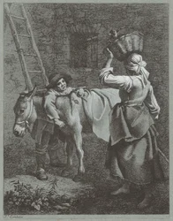 Hirtenjunge spricht mit einem Bauernmädchen
