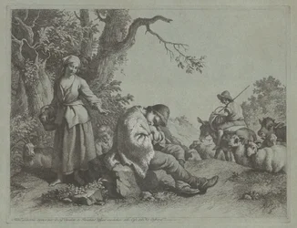 Schlafender Hirtenjunge und Frau mit Kind