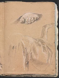 Verona-Skizzenbuch: Studie eines linken Fußes und Draperiestudie mit rechtem Arm, Seite 79, 1760