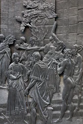 Sockel, der Alessandro Farnese zeigt, wie er die Botschafter von Königin Elisabeth von England empfängt, (Detail)