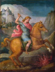 Marcus Curtius - Der tapfere Marcus Curtius, römischer Bürger, opfert sich den römischen Göttern, indem er sich 362 v. Chr. in eine Schlucht im Forum stürzt